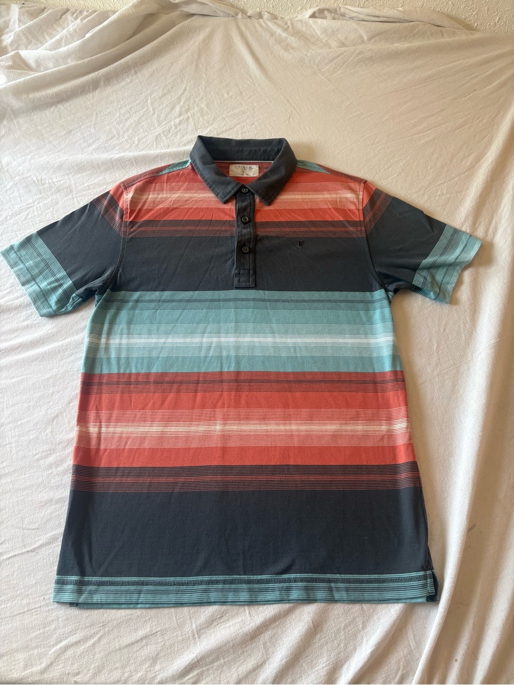 Linksoul Men's Horizontal Stripe Polo in Coral, Teal & Navy